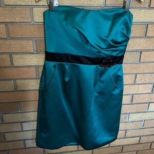 Davids Bridal Womens Jade Black Flower Dress Satin Strapless Size 10